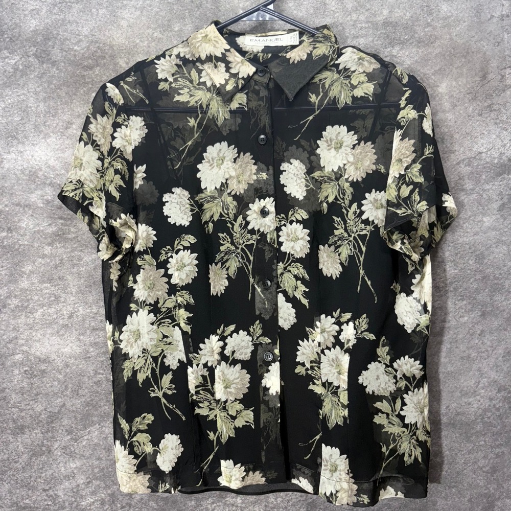 VTG Y2K Emanuel Ungaro Black Floral Sheer Silk Button Up Shirt w/ Cami Size 6